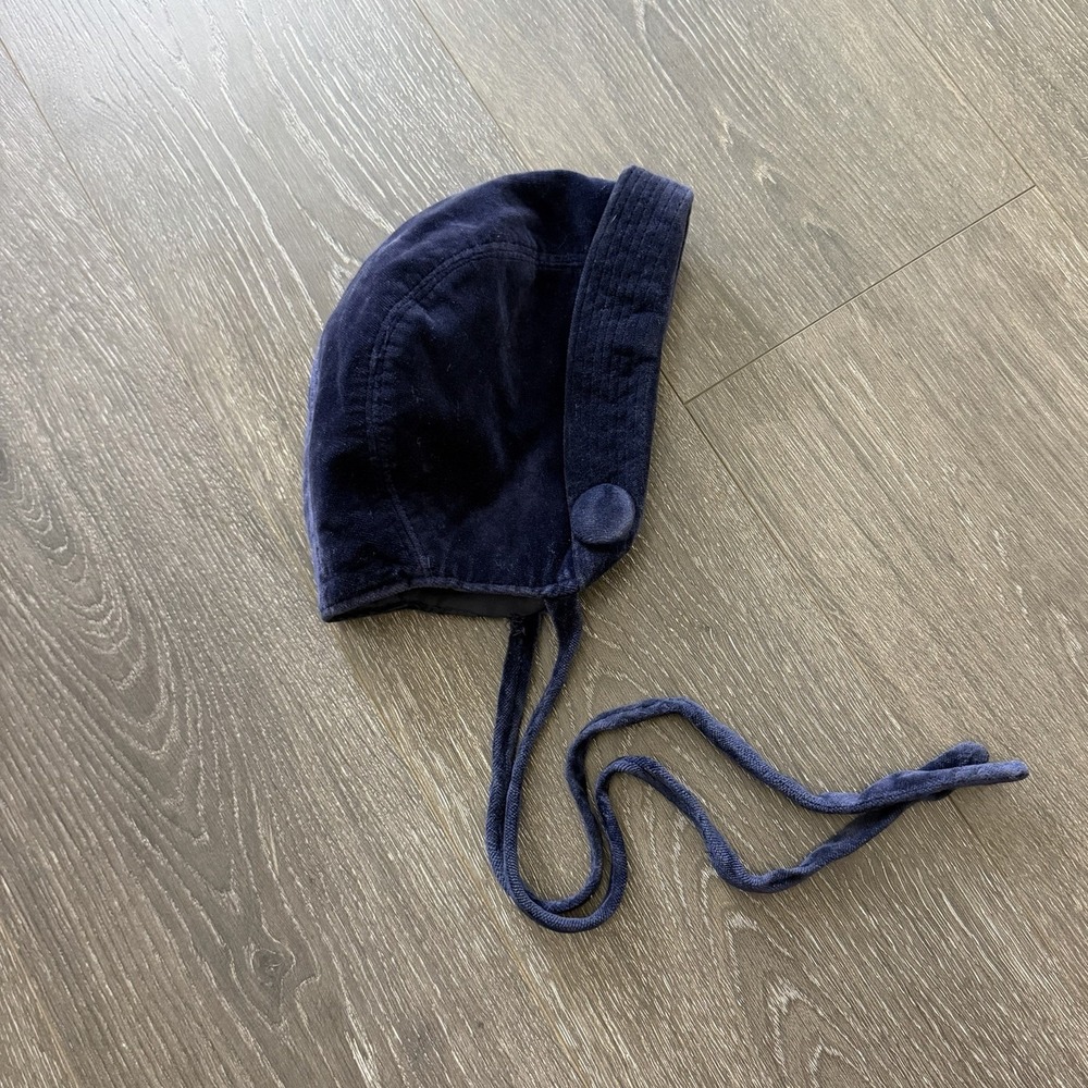 Vintage Emily Jane Made In England Velvet Baby Bonnet Blue Medium Heirloom